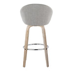 Matisse High Back 30" Fixed-Height Barstool - Set of 2 - Whitewashed Wood, Grey Fabric, Chrome Metal