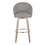Matisse High Back 30" Fixed-Height Barstool - Set of 2 - Whitewashed Wood, Grey Fabric, Chrome Metal