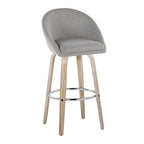 Matisse High Back 30" Fixed-Height Barstool - Set of 2 - Whitewashed Wood, Grey Fabric, Chrome Metal