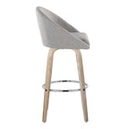 Matisse High Back 30" Fixed-Height Barstool - Set of 2 - Whitewashed Wood, Grey Fabric, Chrome Metal