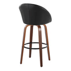 Matisse High Back 30" Fixed-Height Barstool - Set of 2 - Walnut Wood, Black PU, Black Metal