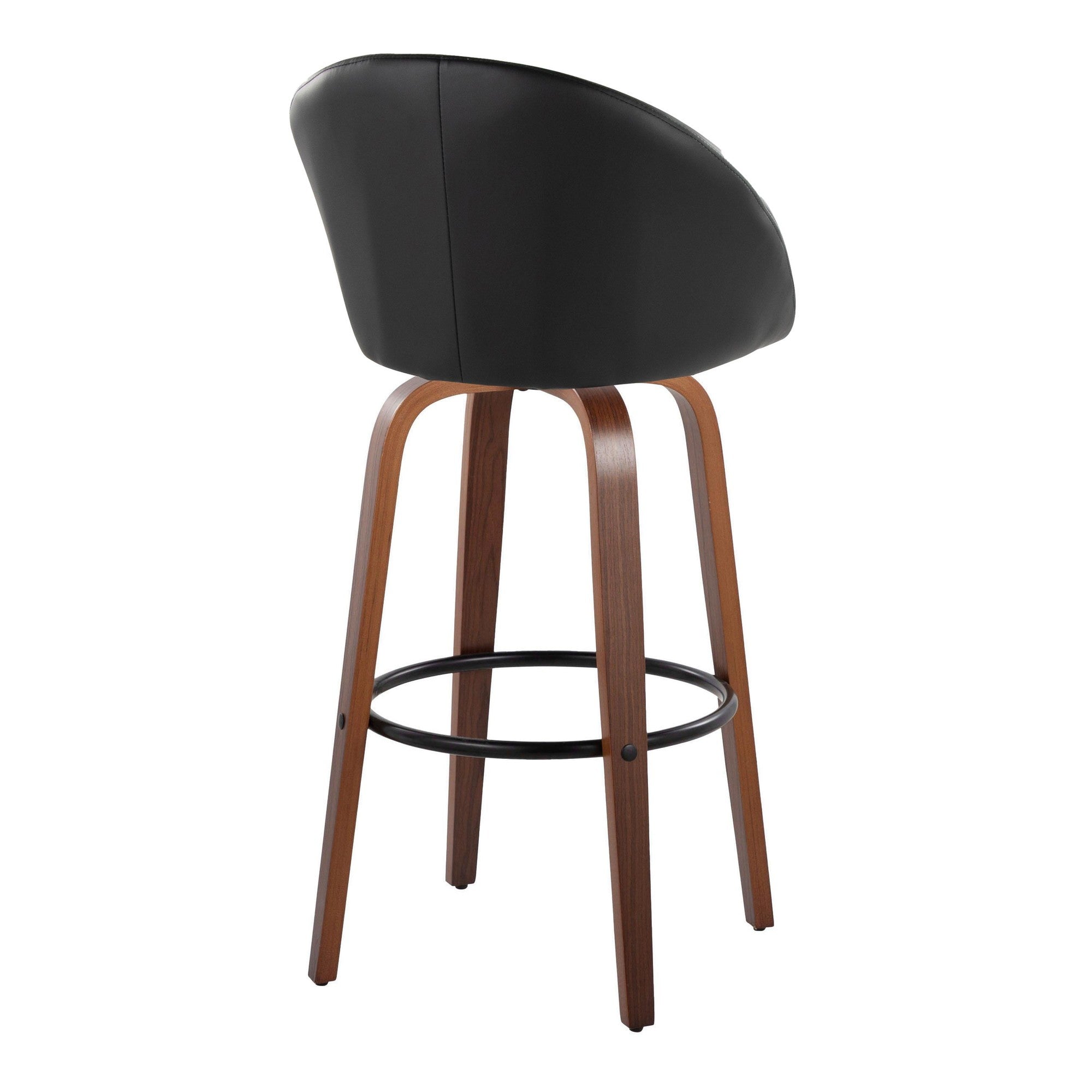 Matisse High Back 30" Fixed-Height Barstool - Set of 2 - Walnut Wood, Black PU, Black Metal