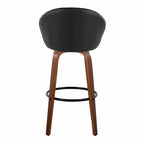 Matisse High Back 30" Fixed-Height Barstool - Set of 2 - Walnut Wood, Black PU, Black Metal