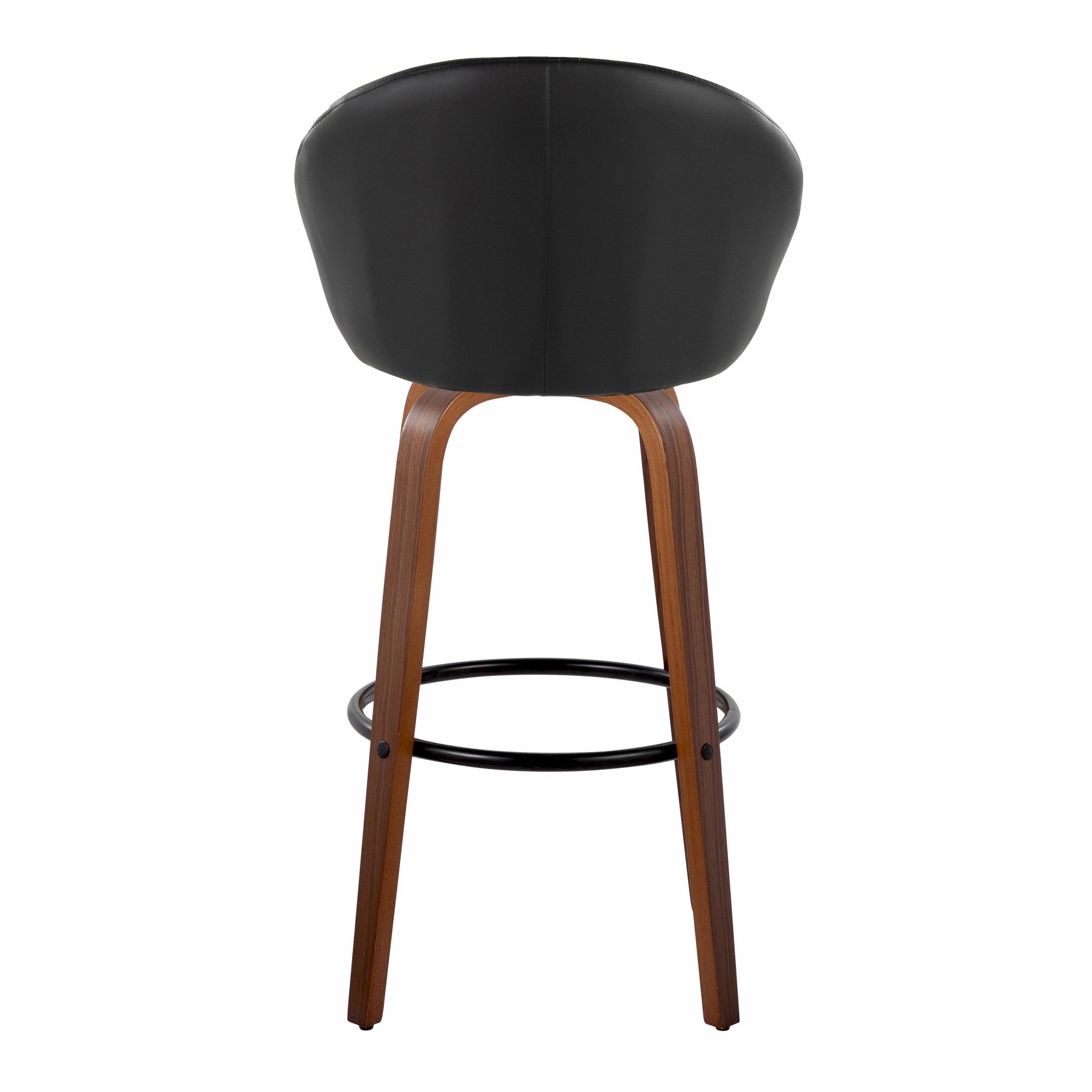 Matisse High Back 30" Fixed-Height Barstool - Set of 2 - Walnut Wood, Black PU, Black Metal