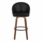 Matisse High Back 30" Fixed-Height Barstool - Set of 2 - Walnut Wood, Black PU, Black Metal