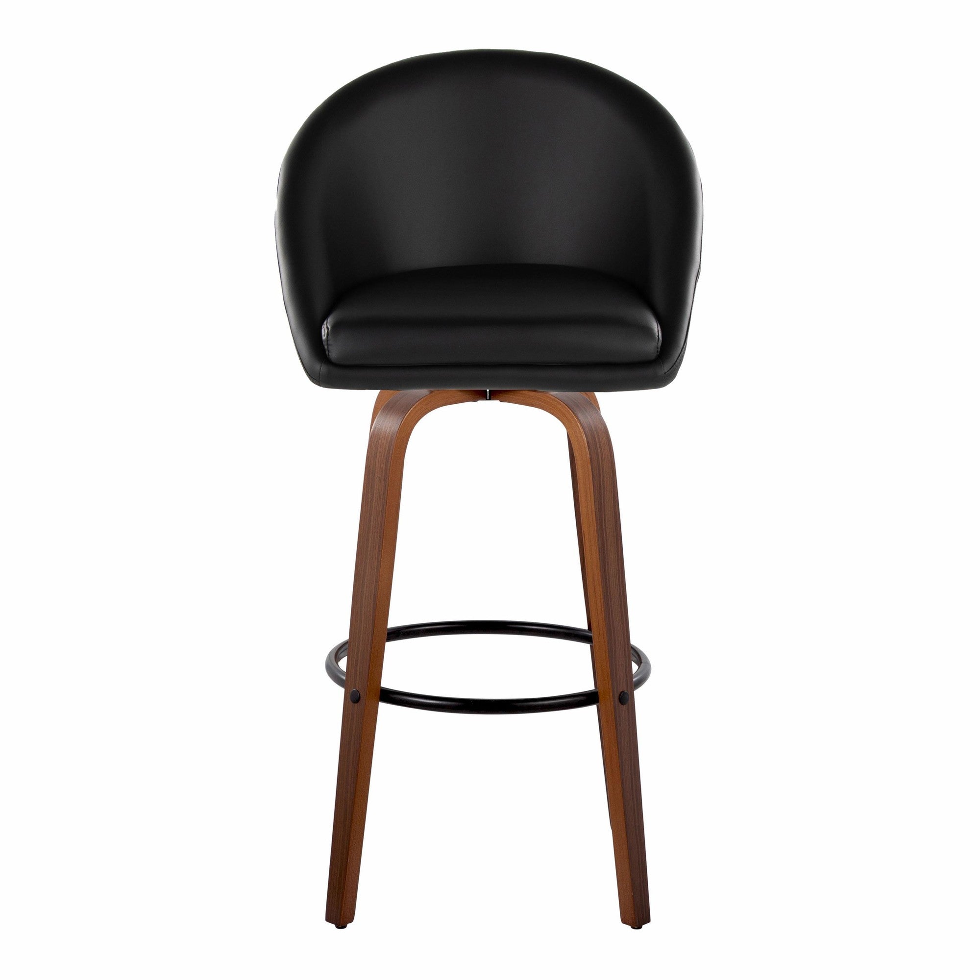 Matisse High Back 30" Fixed-Height Barstool - Set of 2 - Walnut Wood, Black PU, Black Metal