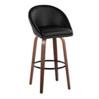 Matisse High Back 30" Fixed-Height Barstool - Set of 2 - Walnut Wood, Black PU, Black Metal