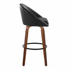 Matisse High Back 30" Fixed-Height Barstool - Set of 2 - Walnut Wood, Black PU, Black Metal