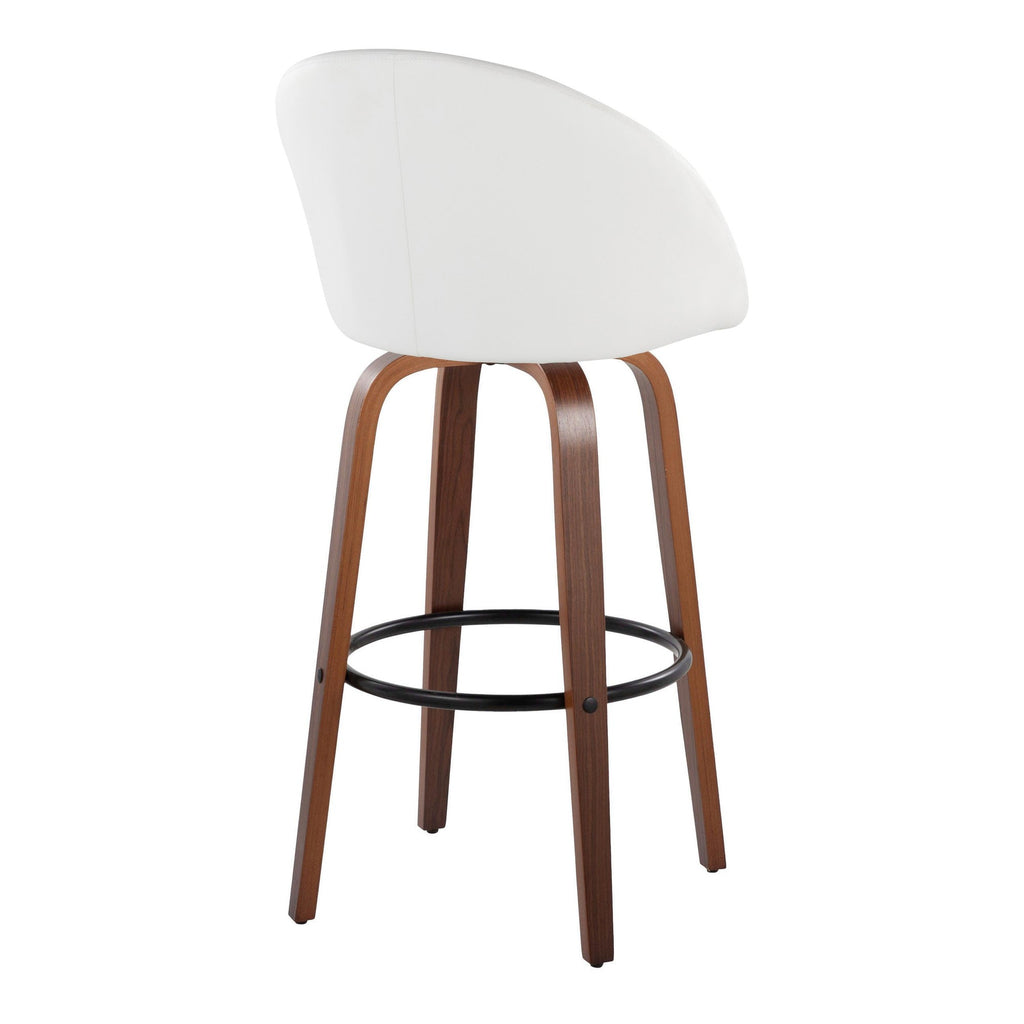 Matisse High Back 30" Fixed-Height Barstool - Set of 2 - Walnut Wood, White PU, Black Metal