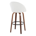 Matisse High Back 30" Fixed-Height Barstool - Set of 2 - Walnut Wood, White PU, Black Metal
