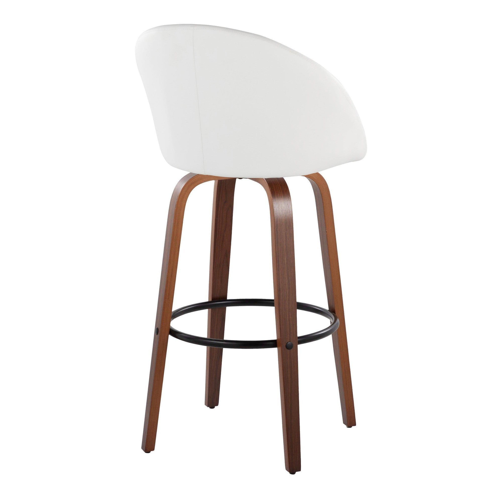 Matisse High Back 30" Fixed-Height Barstool - Set of 2 - Walnut Wood, White PU, Black Metal