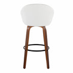 Matisse High Back 30" Fixed-Height Barstool - Set of 2 - Walnut Wood, White PU, Black Metal