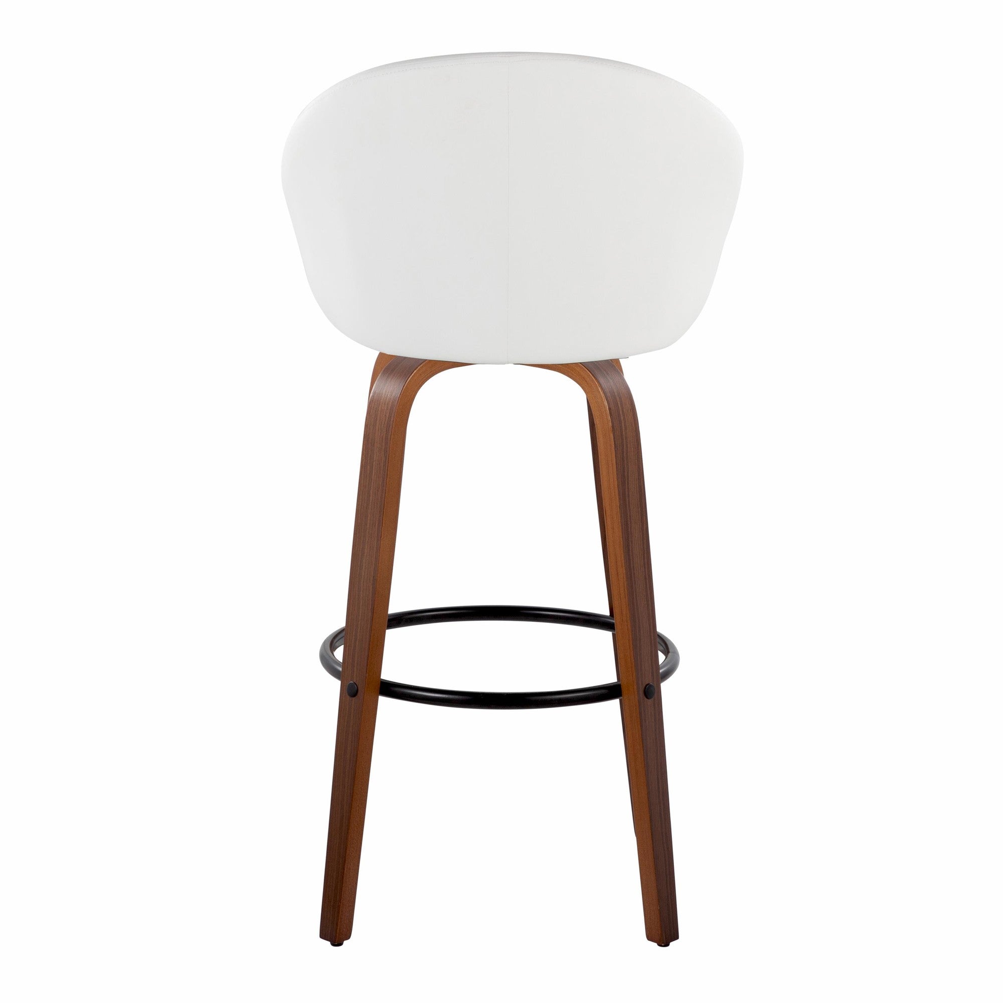 Matisse High Back 30" Fixed-Height Barstool - Set of 2 - Walnut Wood, White PU, Black Metal