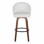 Matisse High Back 30" Fixed-Height Barstool - Set of 2 - Walnut Wood, White PU, Black Metal