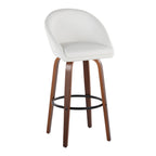 Matisse High Back 30" Fixed-Height Barstool - Set of 2 - Walnut Wood, White PU, Black Metal