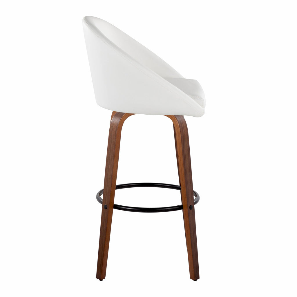 Matisse High Back 30" Fixed-Height Barstool - Set of 2 - Walnut Wood, White PU, Black Metal