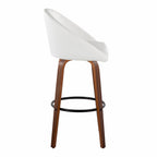 Matisse High Back 30" Fixed-Height Barstool - Set of 2 - Walnut Wood, White PU, Black Metal