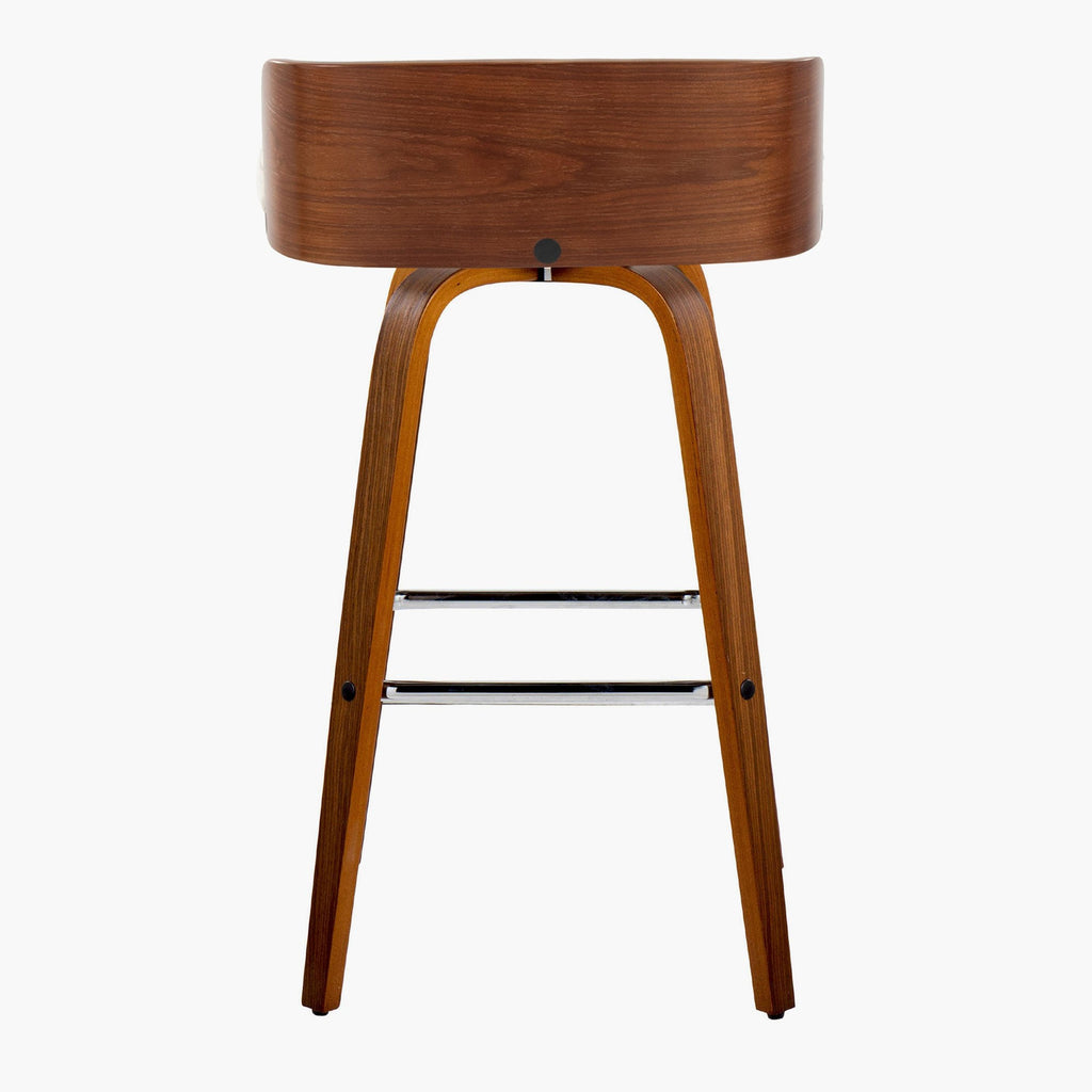 Maya 30" Fixed-Height Barstool - Set of 2 - Chrome Metal, Walnut Wood, Charcoal Fabric