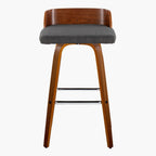 Maya 30" Fixed-Height Barstool - Set of 2 - Chrome Metal, Walnut Wood, Charcoal Fabric