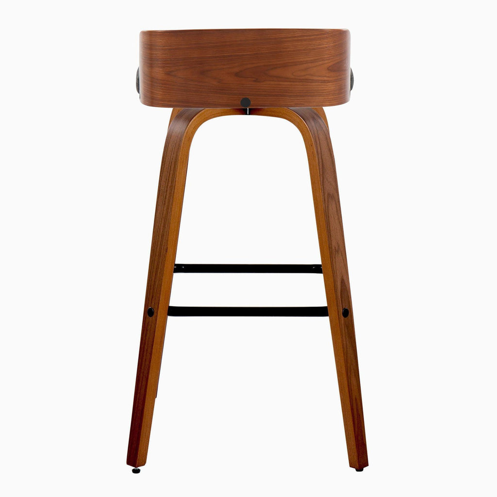 Maya 30" Fixed-Height Barstool - Set of 2 - Black Metal, Walnut Wood, Charcoal Fabric
