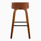 Maya 30" Fixed-Height Barstool - Set of 2 - Black Metal, Walnut Wood, Charcoal Fabric