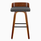 Maya 30" Fixed-Height Barstool - Set of 2 - Black Metal, Walnut Wood, Charcoal Fabric