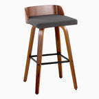 Maya 30" Fixed-Height Barstool - Set of 2 - Black Metal, Walnut Wood, Charcoal Fabric