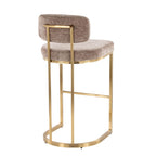Mid-back Demi 30" Fixed-Height Barstool - Set of 2 - Gold Metal, Brown Fabric