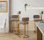 Mid-back Demi 30" Fixed-Height Barstool - Set of 2 - Gold Metal, Brown Fabric