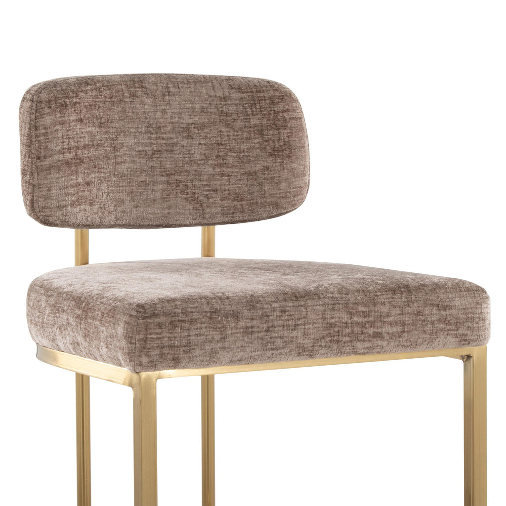 Mid-back Demi 30" Fixed-Height Barstool - Set of 2 - Gold Metal, Brown Fabric