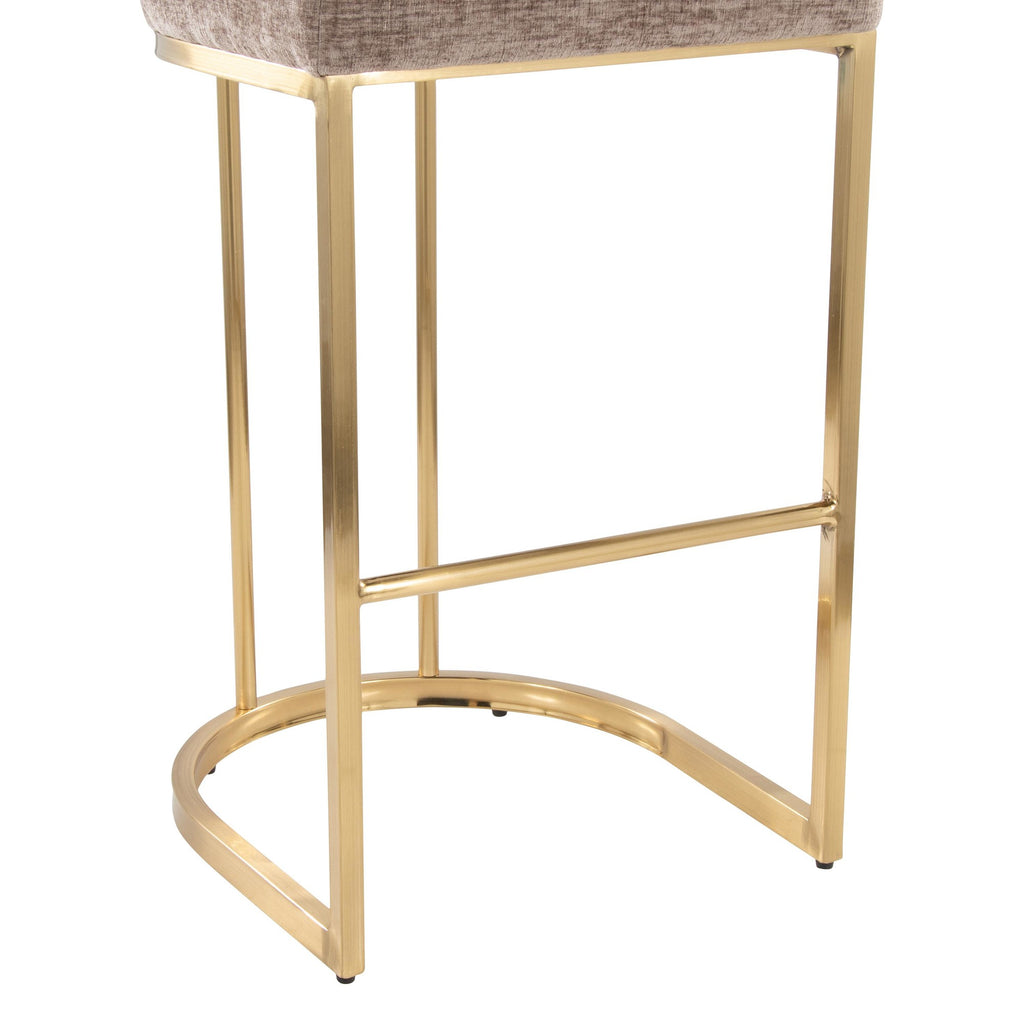 Mid-back Demi 30" Fixed-Height Barstool - Set of 2 - Gold Metal, Brown Fabric