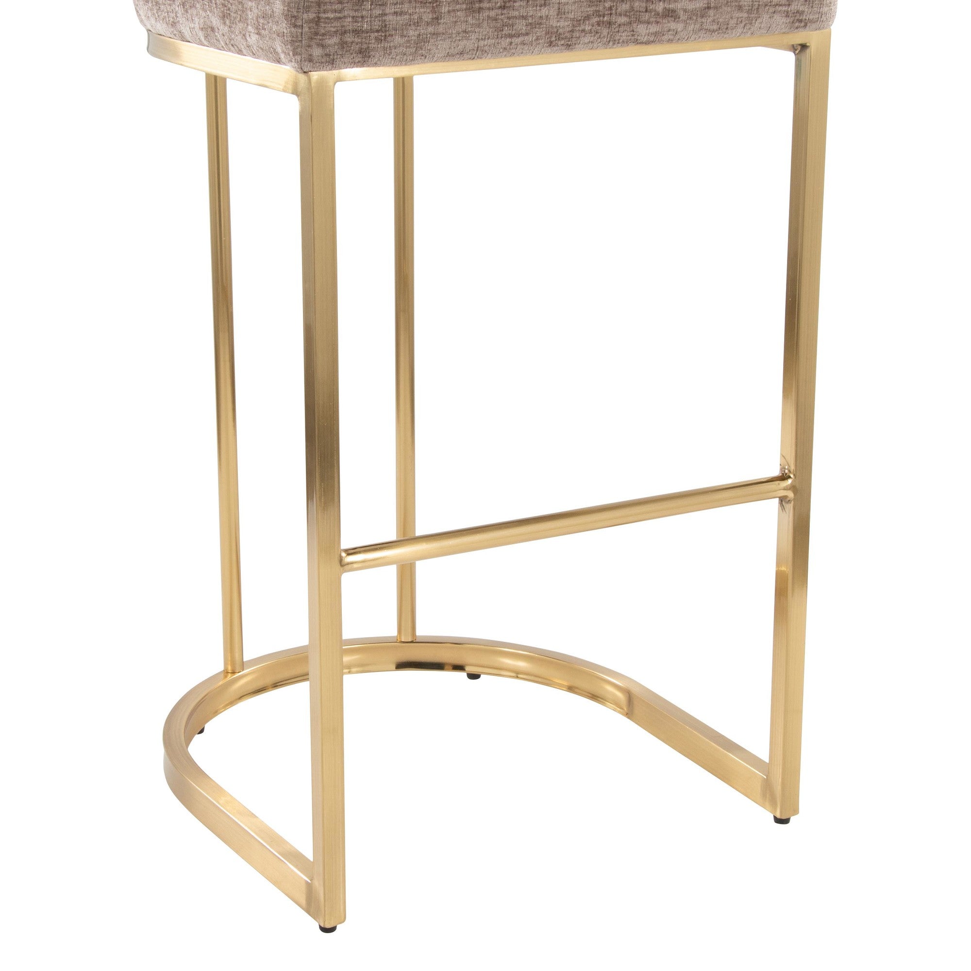 Mid-back Demi 30" Fixed-Height Barstool - Set of 2 - Gold Metal, Brown Fabric