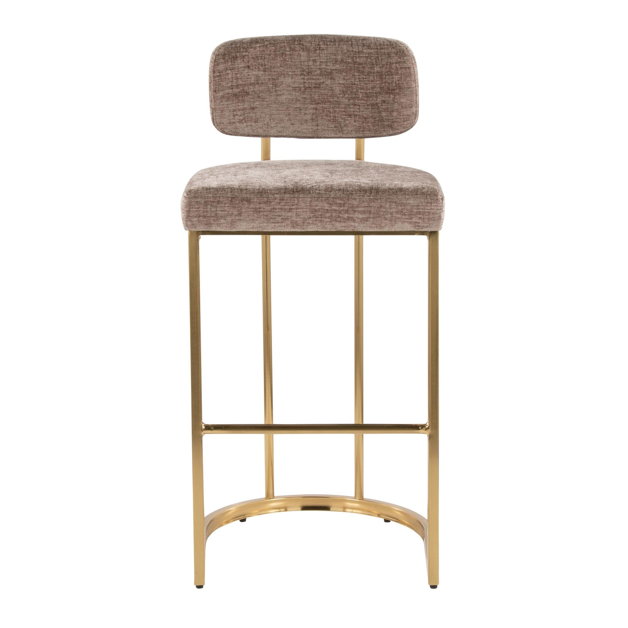 Mid-back Demi 30" Fixed-Height Barstool - Set of 2 - Gold Metal, Brown Fabric