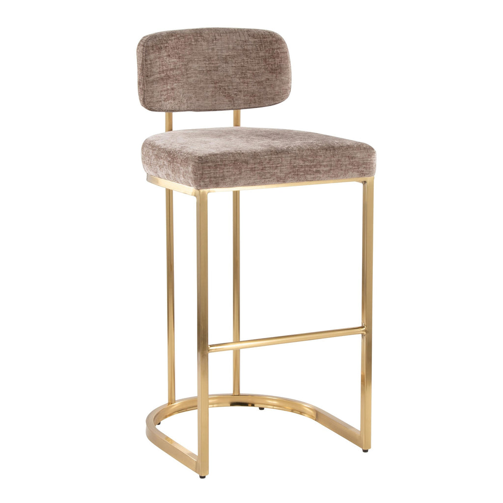 Mid-back Demi 30" Fixed-Height Barstool - Set of 2 - Gold Metal, Brown Fabric