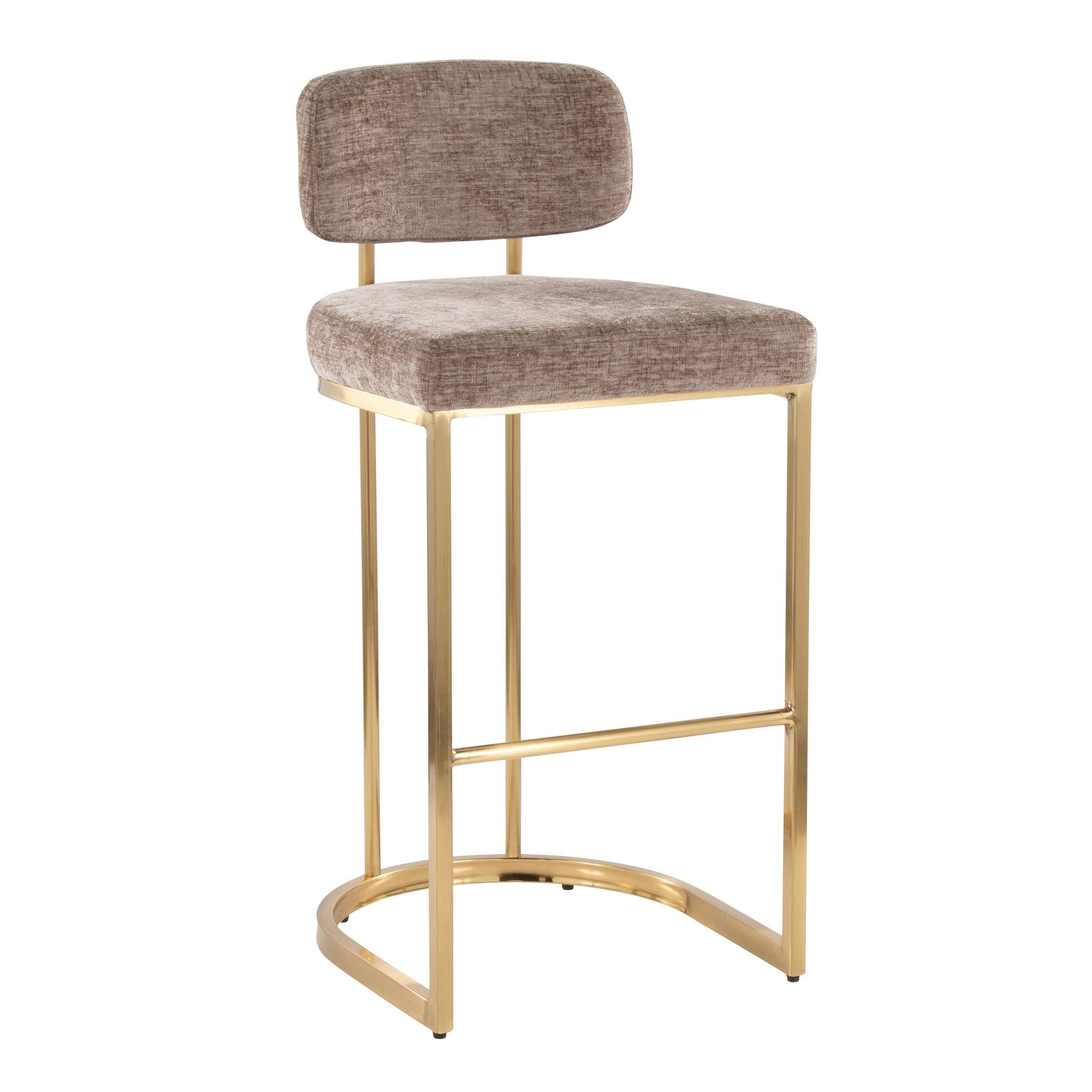 Mid-back Demi 30" Fixed-Height Barstool - Set of 2 - Gold Metal, Brown Fabric