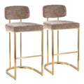 Mid-back Demi 30" Fixed-Height Barstool - Set of 2 - Gold Metal, Brown Fabric