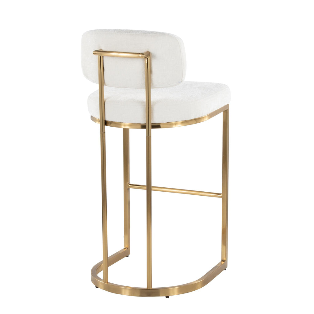 Mid-back Demi 30" Fixed-Height Barstool - Set of 2 - Gold Metal, Cream Fabric