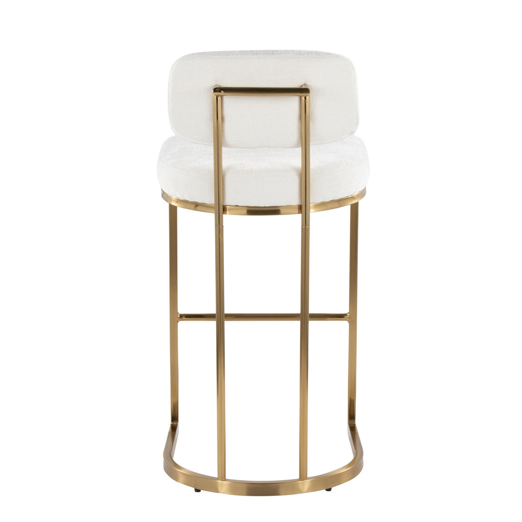 Mid-back Demi 30" Fixed-Height Barstool - Set of 2 - Gold Metal, Cream Fabric