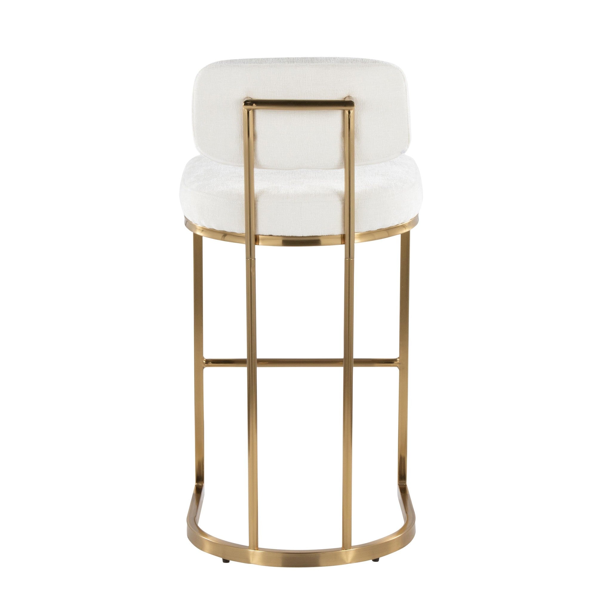 Mid-back Demi 30" Fixed-Height Barstool - Set of 2 - Gold Metal, Cream Fabric