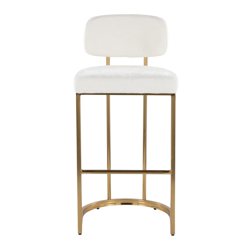 Mid-back Demi 30" Fixed-Height Barstool - Set of 2 - Gold Metal, Cream Fabric