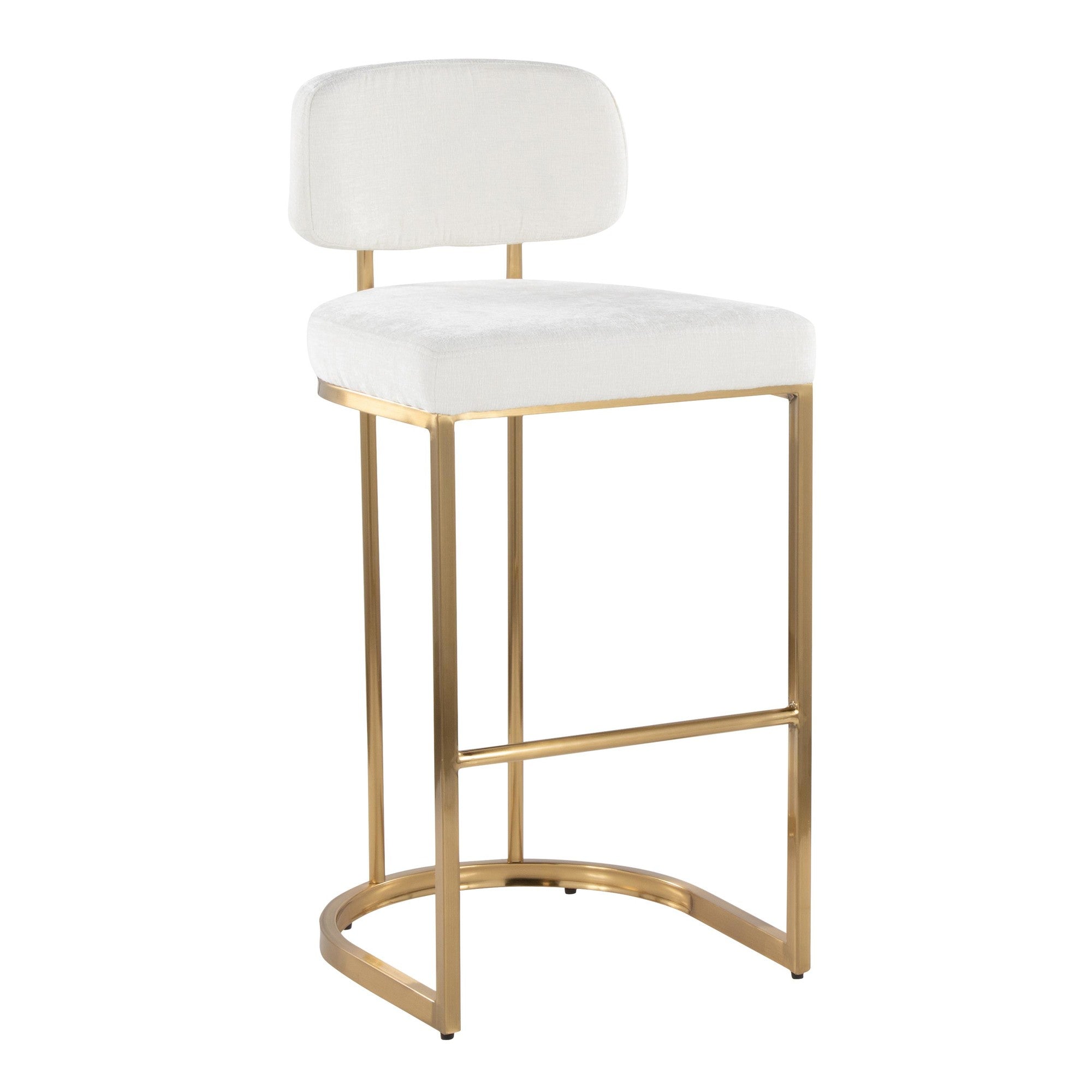 Mid-back Demi 30" Fixed-Height Barstool - Set of 2 - Gold Metal, Cream Fabric