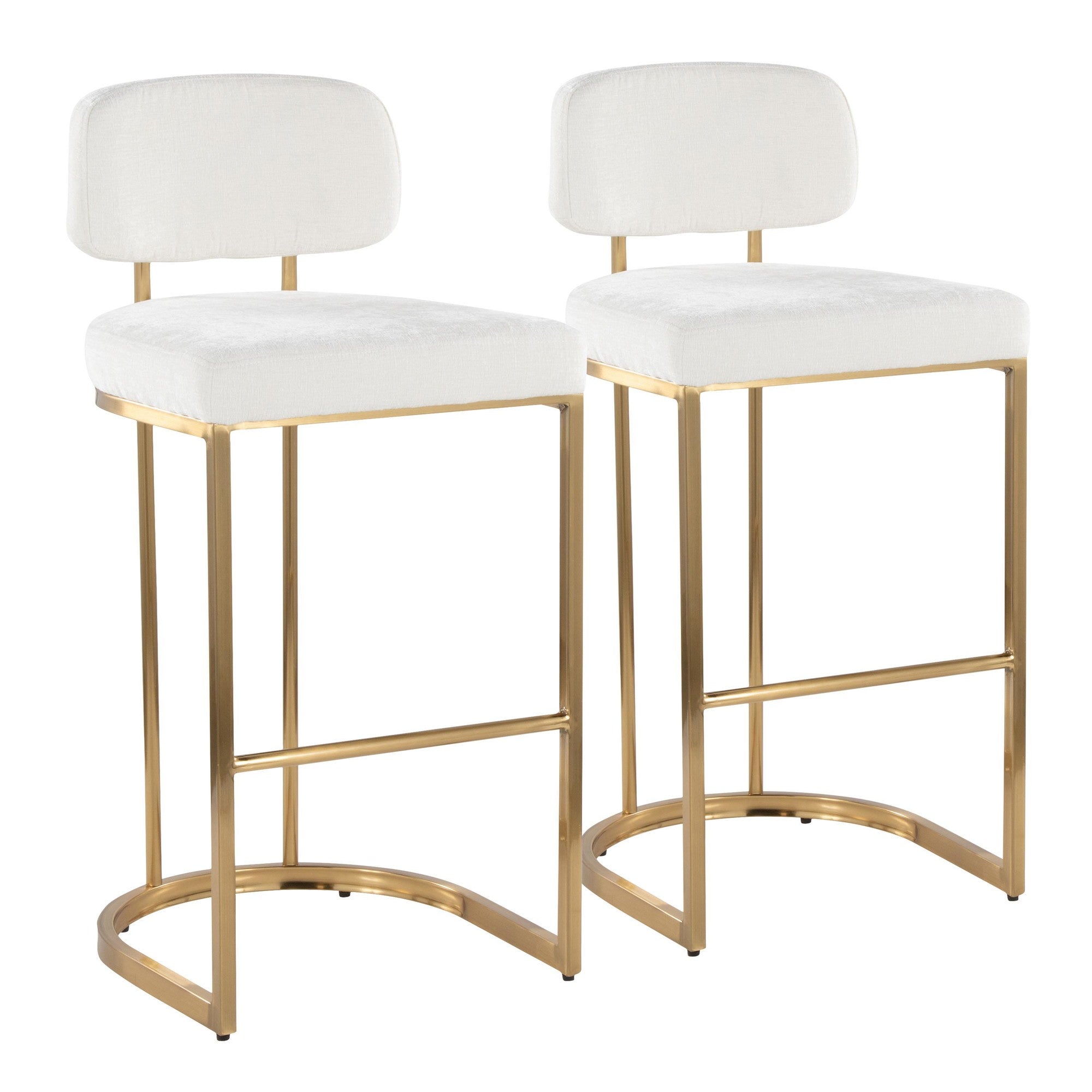 Mid-back Demi 30" Fixed-Height Barstool - Set of 2 - Gold Metal, Cream Fabric