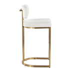 Mid-back Demi 30" Fixed-Height Barstool - Set of 2 - Gold Metal, Cream Fabric