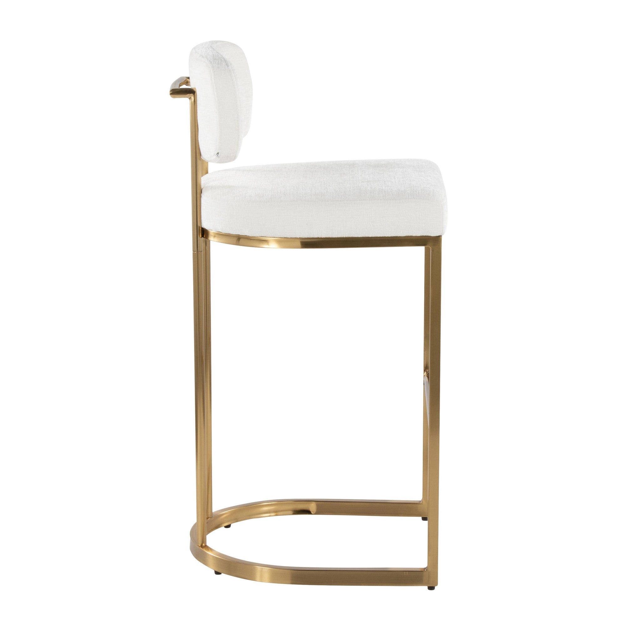 Mid-back Demi 30" Fixed-Height Barstool - Set of 2 - Gold Metal, Cream Fabric