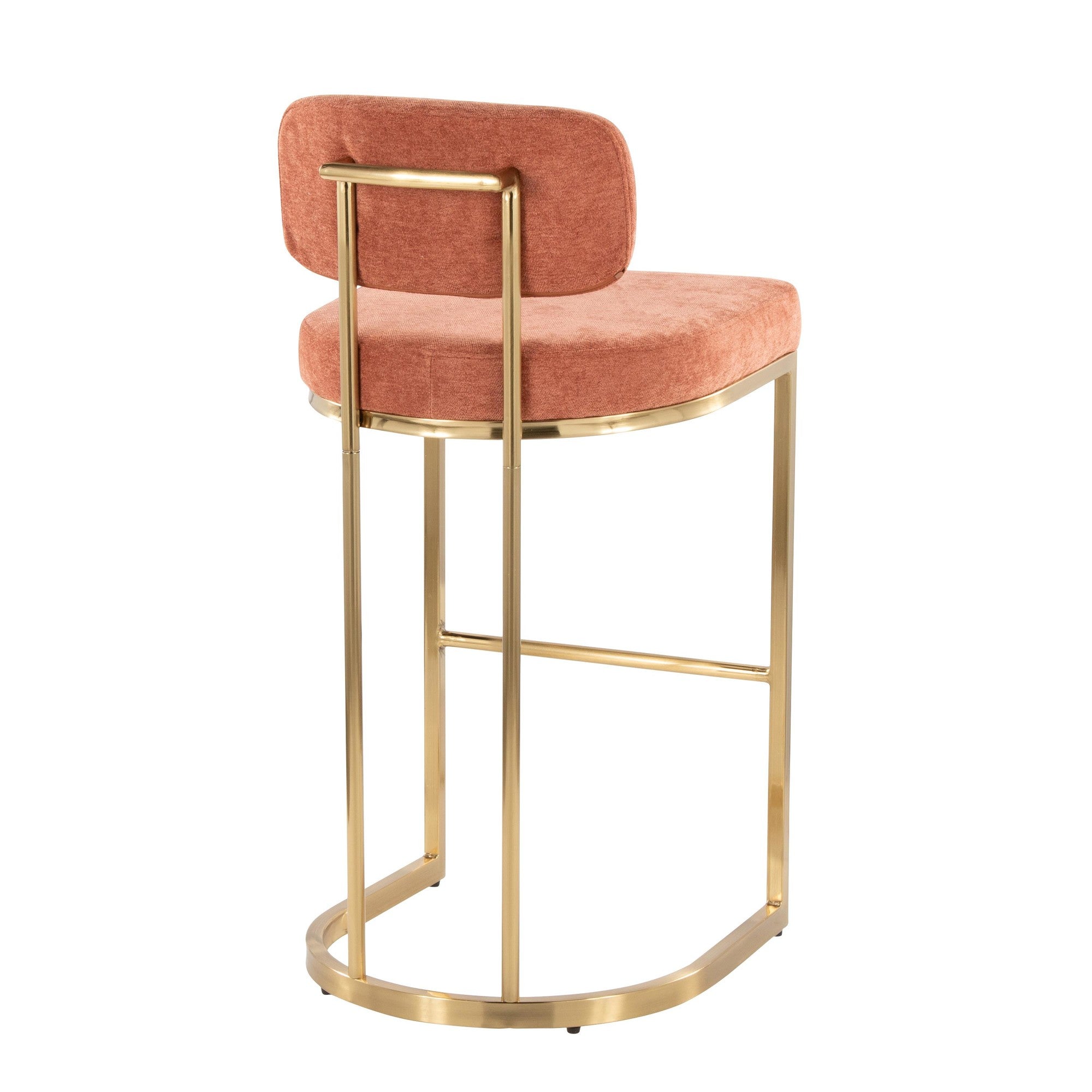 Mid-back Demi 30" Fixed-Height Barstool - Set of 2 - Gold Metal, Salmon Fabric
