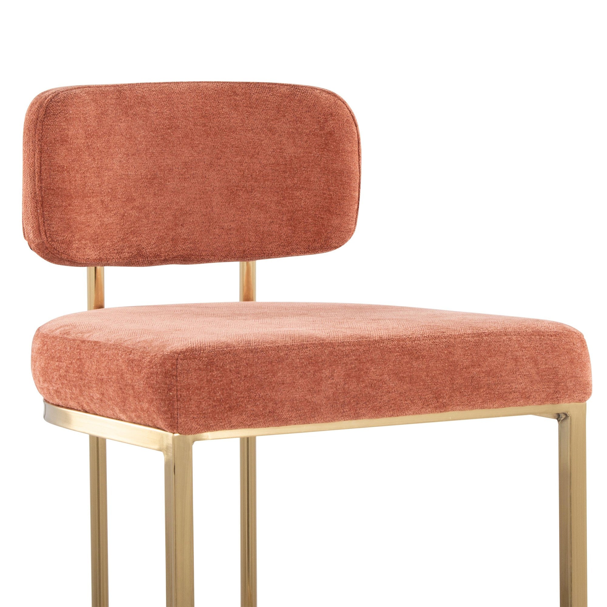 Mid-back Demi 30" Fixed-Height Barstool - Set of 2 - Gold Metal, Salmon Fabric