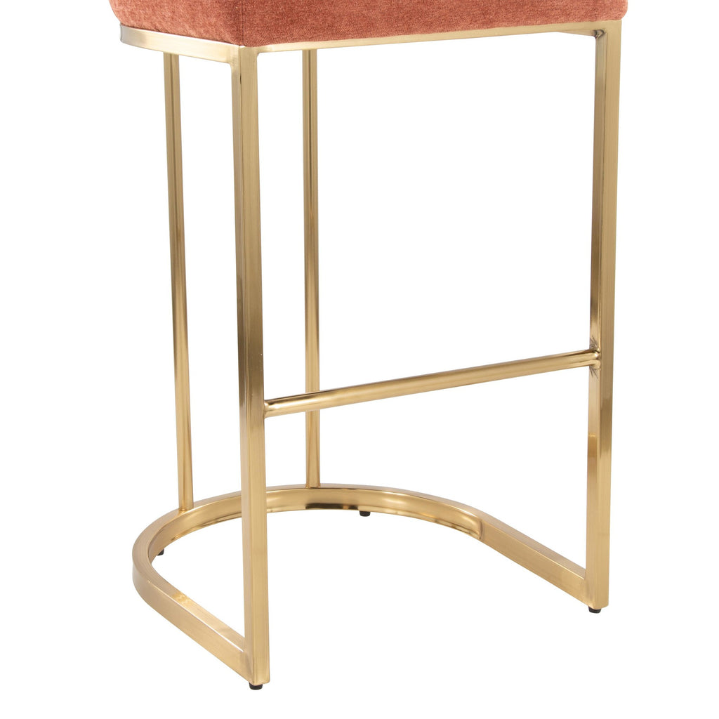 Mid-back Demi 30" Fixed-Height Barstool - Set of 2 - Gold Metal, Salmon Fabric