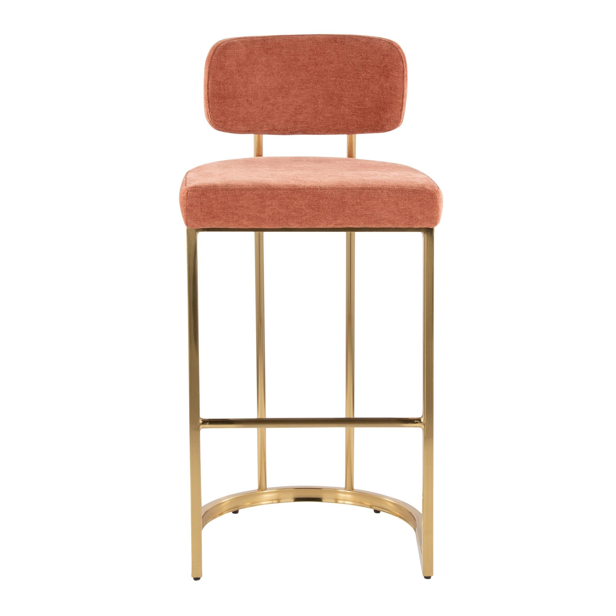 Mid-back Demi 30" Fixed-Height Barstool - Set of 2 - Gold Metal, Salmon Fabric