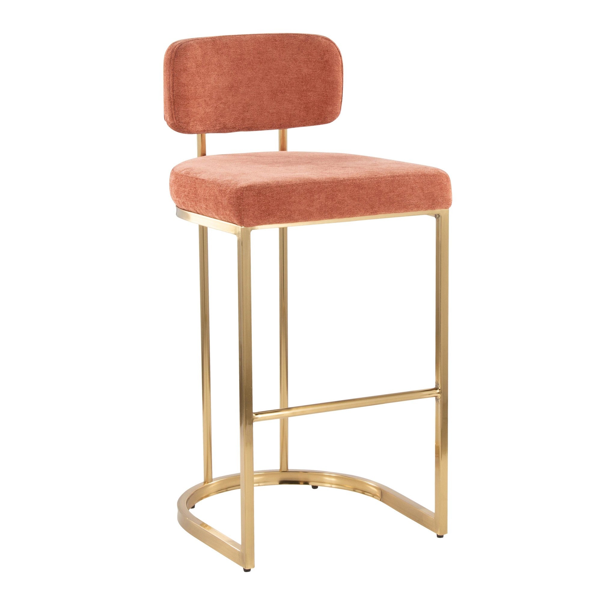 Mid-back Demi 30" Fixed-Height Barstool - Set of 2 - Gold Metal, Salmon Fabric
