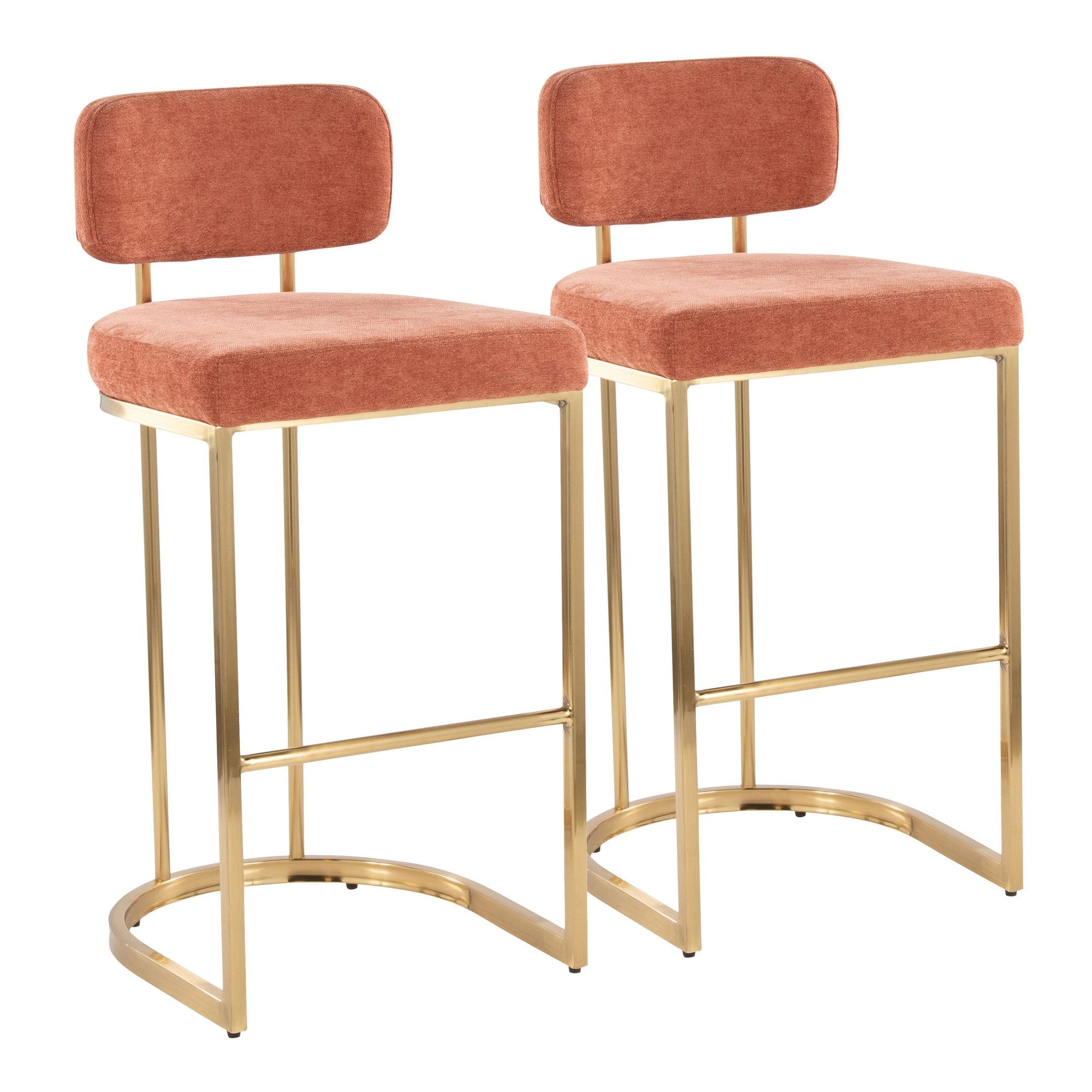 Mid-back Demi 30" Fixed-Height Barstool - Set of 2 - Gold Metal, Salmon Fabric